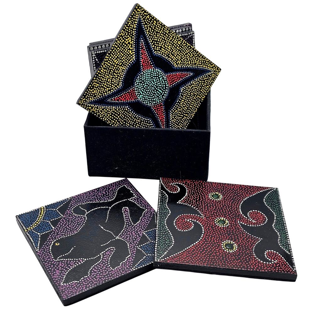 Birubi Art Aboriginal Coasters Hand-Painted Dotted Organic Shapes Australia